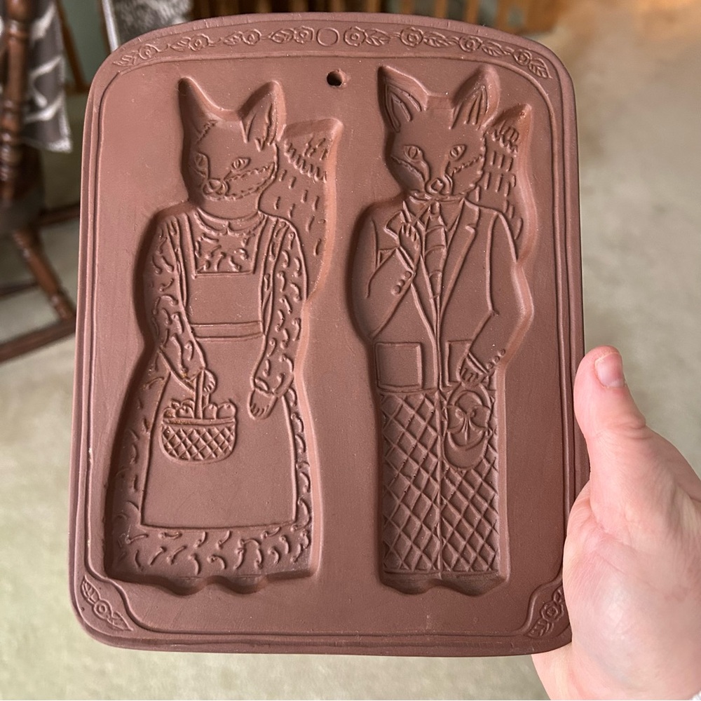 Hartstone Stoneware Shortbread/Cookie Mold FOX FAMILY Husband & Wife Made in USA